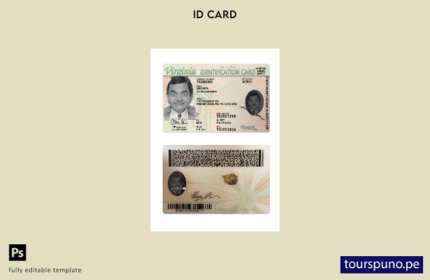 lista para imprimir plantilla de tarjeta de identificación de Virginia de EE. UU